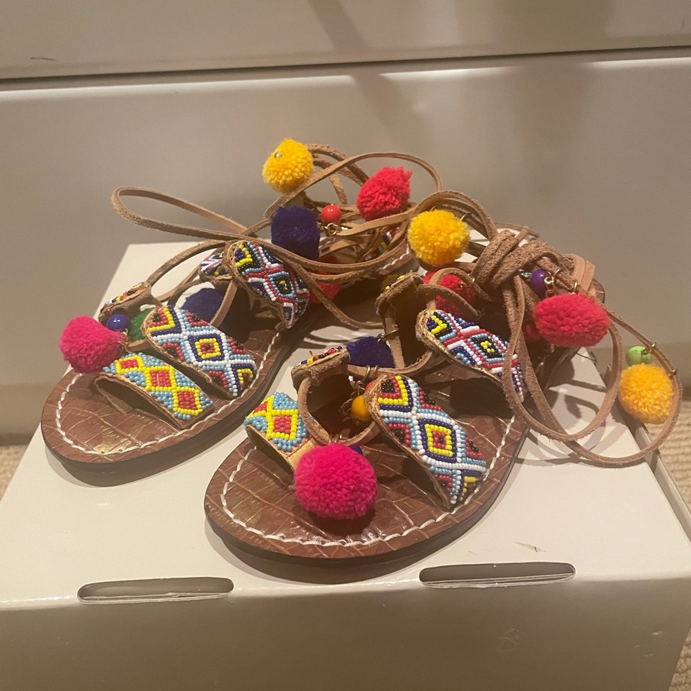 Sam Edelman pom pom lace up sandals - Picture 2 of 3